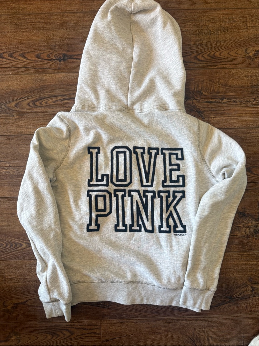 Vintage Victoria's Secret Light Gray 'LOVE PINK' Hooded Sweatshirt